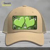 Lime Green White Owl Hearts Oil Rubbed Novelty License Plate Hat Mesh / Khaki