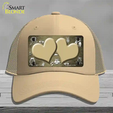 Gold White Owl Hearts Oil Rubbed Novelty License Plate Hat Mesh / Khaki