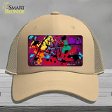 Pink Splatter Oil Rubbed Novelty License Plate Hat Mesh / Khaki