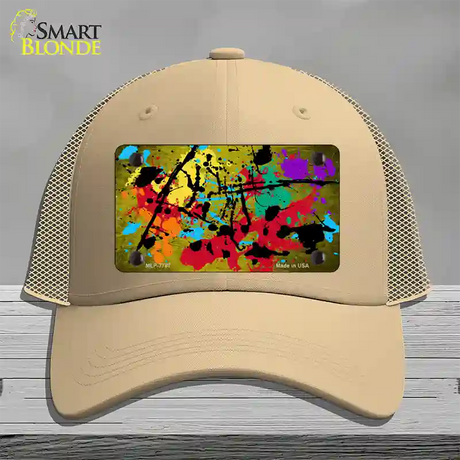 Yellow Splatter Oil Rubbed Novelty License Plate Hat Mesh / Khaki