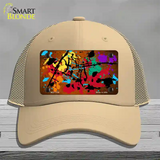 Orange Splatter Oil Rubbed Novelty License Plate Hat Mesh / Khaki