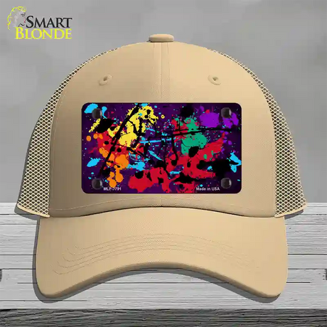 Purple Splatter Oil Rubbed Novelty License Plate Hat Mesh / Khaki