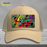 Lime Green Splatter Oil Rubbed Novelty License Plate Hat Mesh / Khaki