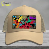 Gold Splatter Oil Rubbed Novelty License Plate Hat Mesh / Khaki