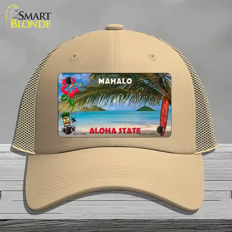 Blank Mahalo Hawaii State Novelty License Plate Hat Mesh / Khaki