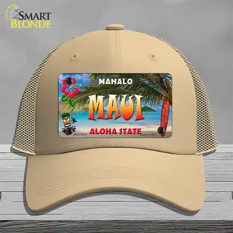 Maui Hawaii State Novelty License Plate Hat Mesh / Khaki