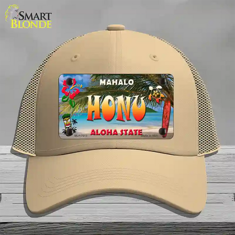 Honu Hawaii State Novelty License Plate Hat Mesh / Khaki