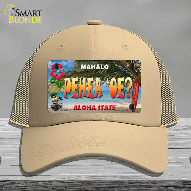 Pehea oe Hawaii State Novelty License Plate Hat Mesh / Khaki