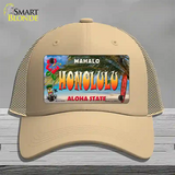 Honolulu Hawaii State Novelty License Plate Hat Mesh / Khaki