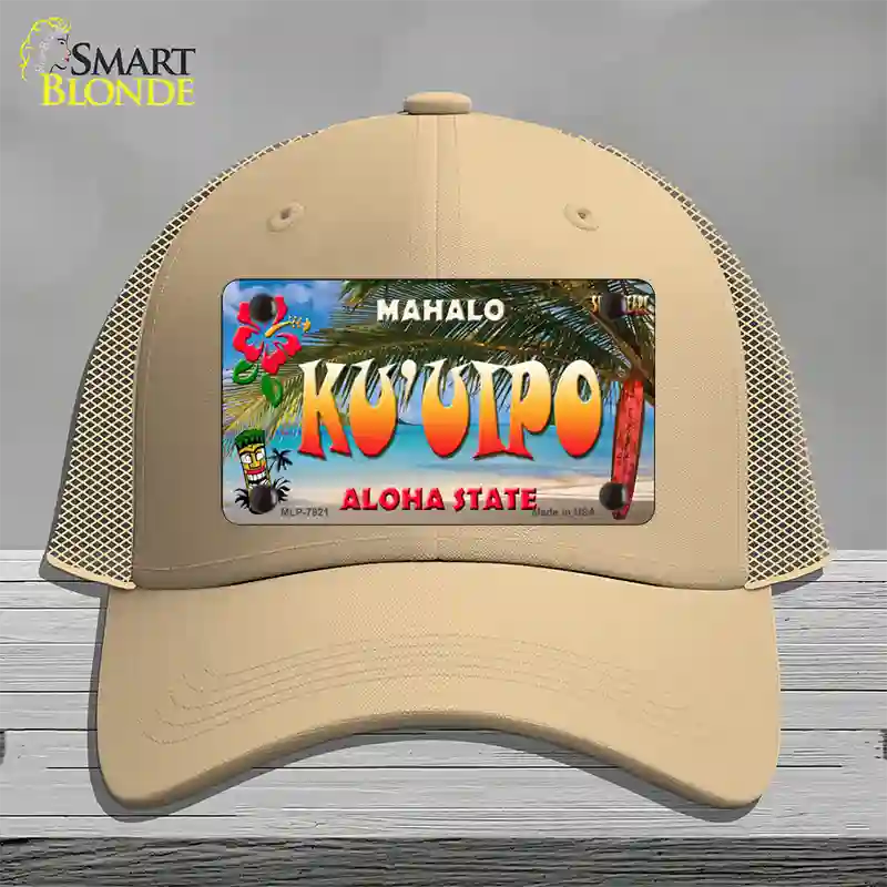 Ku uipo Hawaii State Novelty License Plate Hat Mesh / Khaki