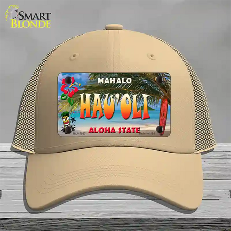 Hau oli Hawaii State Novelty License Plate Hat Mesh / Khaki