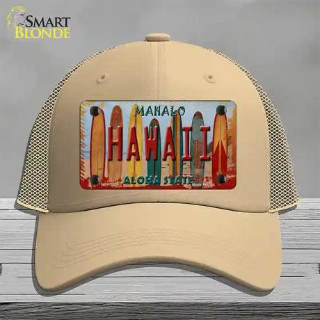 Hawaii Surfboards State Novelty License Plate Hat Mesh / Khaki