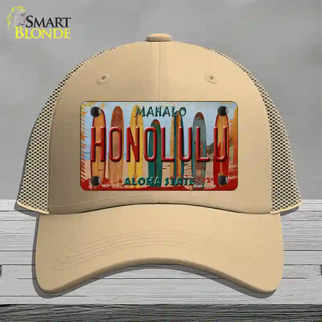 Honolulu Surfboards Hawaii State Novelty License Plate Hat Mesh / Khaki