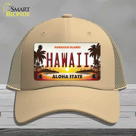 Hawaii Hawaiian Islands Novelty License Plate Hat Mesh / Khaki