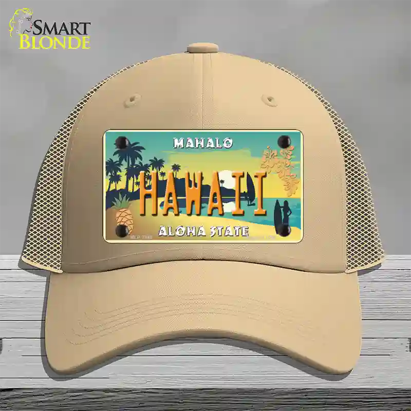 Hawaii Pineapple Novelty License Plate Hat Mesh / Khaki