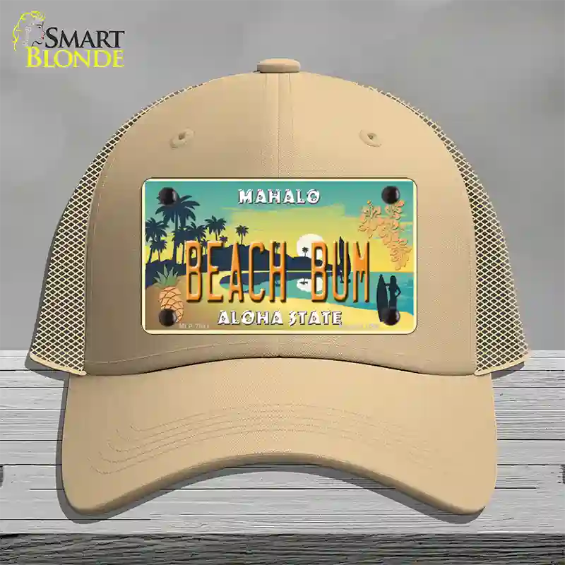 Beach Bum Hawaii Pineapple Novelty License Plate Hat Mesh / Khaki