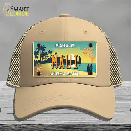 Maui Hawaii Pineapple Novelty License Plate Hat Mesh / Khaki