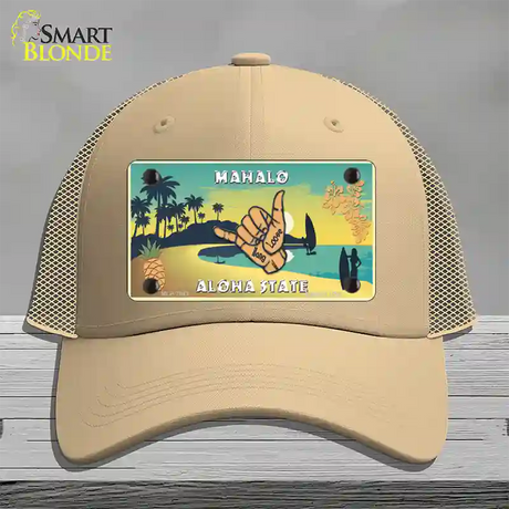 Hang Loose Hawaii Pineapple Novelty License Plate Hat Mesh / Khaki