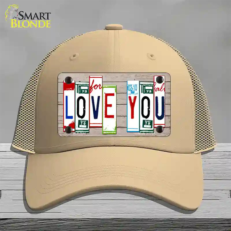 Love You License Plate Art Wood Novelty License Plate Hat Mesh / Khaki