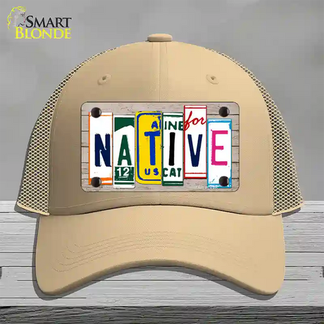 Native License Plate Art Wood Novelty License Plate Hat Mesh / Khaki