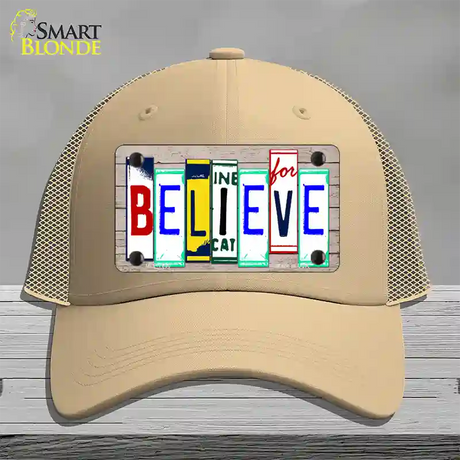 Believe License Plate Art Wood Novelty License Plate Hat Mesh / Khaki