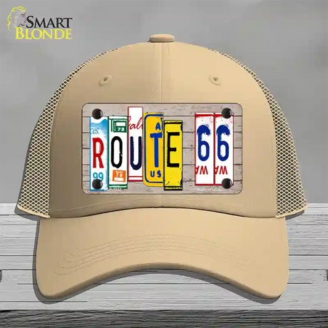 Route 66 License Plate Art Wood Novelty License Plate Hat Mesh / Khaki