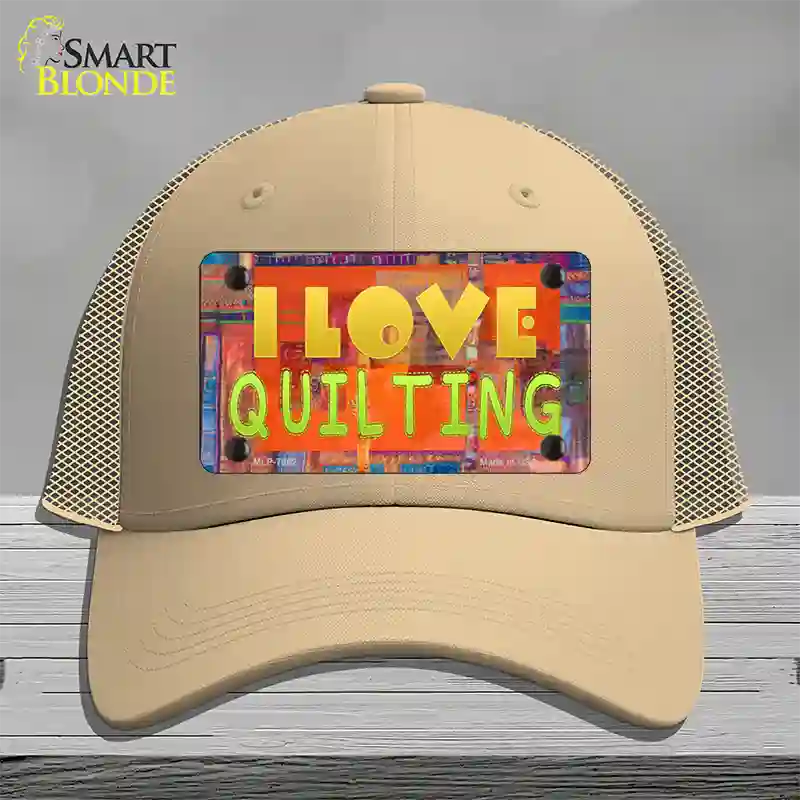 I Love Quilting Novelty License Plate Hat Mesh / Khaki