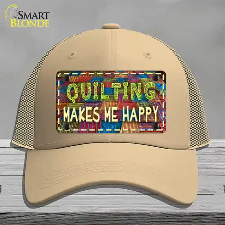 Quilting Makes Me Happy Novelty License Plate Hat Mesh / Khaki