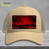 Sunset Red Novelty License Plate Hat Mesh / Khaki