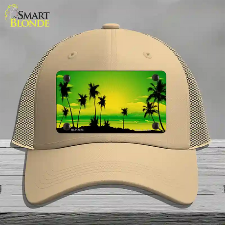 Sunset Yellow Green Novelty License Plate Hat Mesh / Khaki