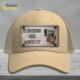 Entering Worth It Novelty License Plate Hat Mesh / Khaki