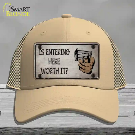 Entering Worth It Novelty License Plate Hat Mesh / Khaki