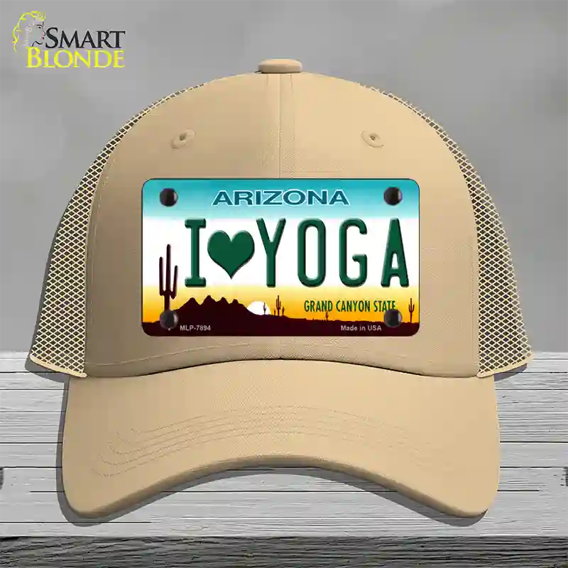 I Love Yoga Novelty License Plate Hat Mesh / Khaki