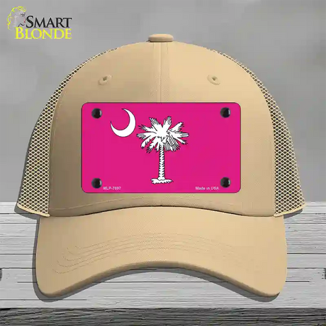 South Carolina Flag Pink Novelty License Plate Hat Mesh / Khaki