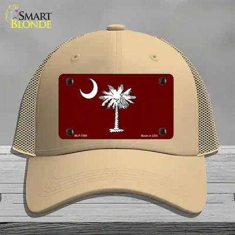 South Carolina Flag Burgundy Novelty License Plate Hat Mesh / Khaki