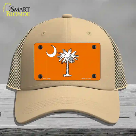 South Carolina Flag Orange Novelty License Plate Hat Mesh / Khaki