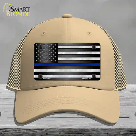 American Flag Thin Blue Line Novelty License Plate Hat Mesh / Khaki