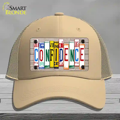 Confidence Wood License Plate Art Novelty License Plate Hat Mesh / Khaki