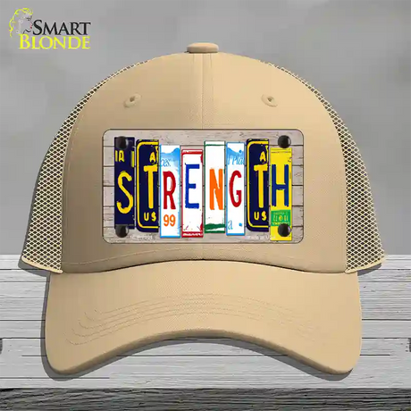 Strength Wood License Plate Art Novelty License Plate Hat Mesh / Khaki