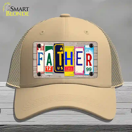 Father Wood License Plate Art Novelty License Plate Hat Mesh / Khaki