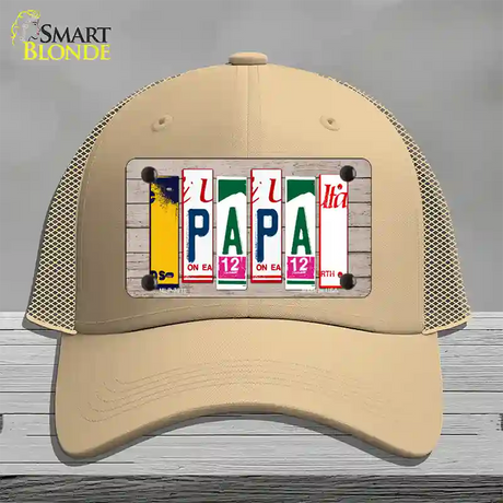 Papa Wood License Plate Art Novelty License Plate Hat Mesh / Khaki