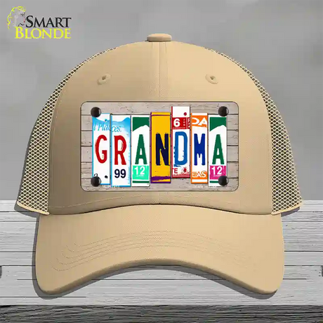 Grandma Wood License Plate Art Novelty License Plate Hat Mesh / Khaki