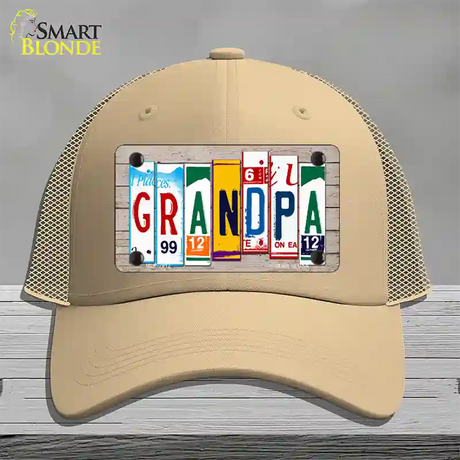 Grandpa Wood License Plate Art Novelty License Plate Hat Mesh / Khaki