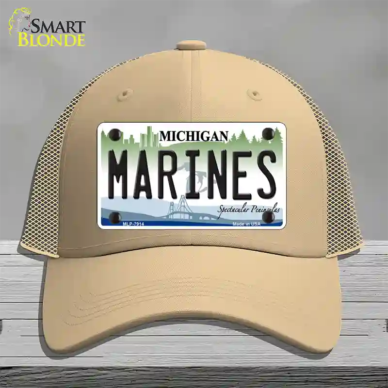 Marines Michigan Novelty License Plate Hat Mesh / Khaki