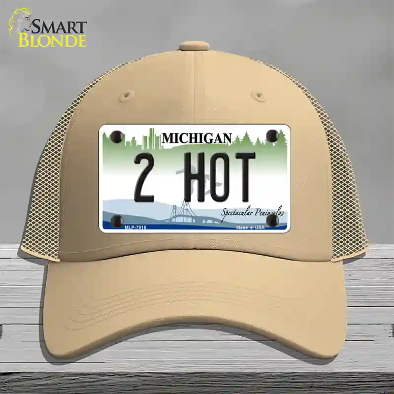 2 Hot Michigan Novelty License Plate Hat Mesh / Khaki