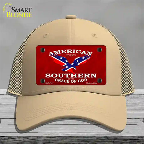 American By Birth Novelty License Plate Hat Mesh / Khaki