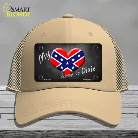 Heart Belongs To Dixie Novelty License Plate Hat Mesh / Khaki