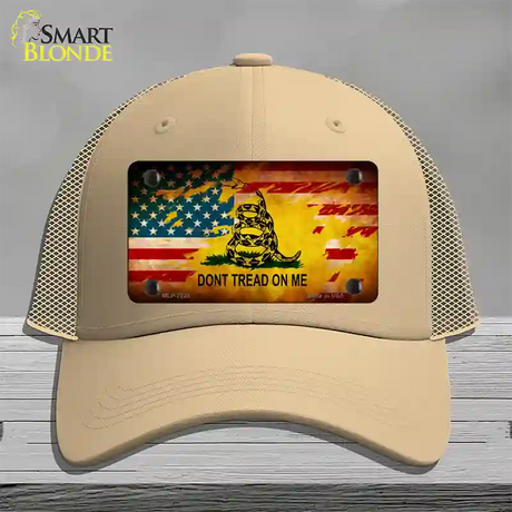 Dont Tread On Me US Flag Novelty License Plate Hat Mesh / Khaki