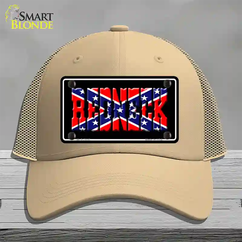 Redneck Confederate Flag Black Novelty License Plate Hat Mesh / Khaki