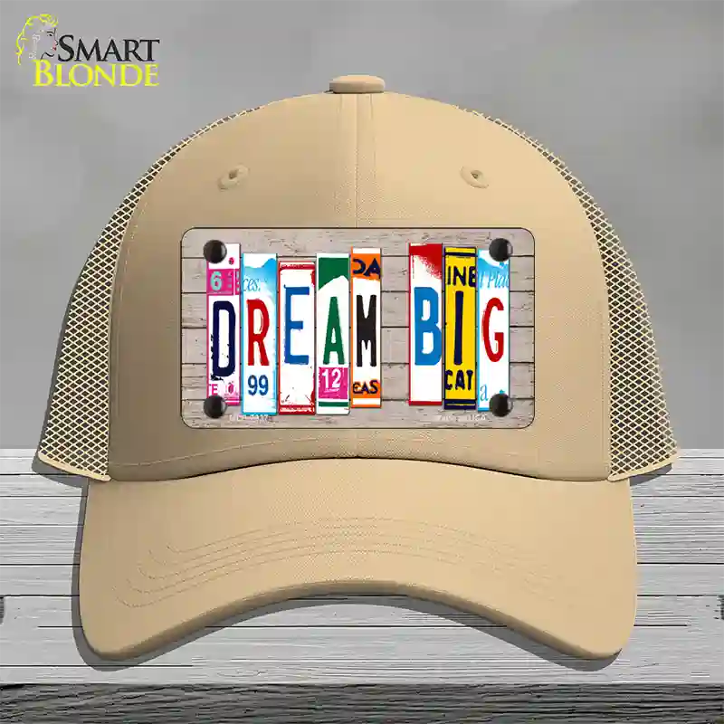 Dream Big Wood License Plate Art Novelty License Plate Hat Mesh / Khaki